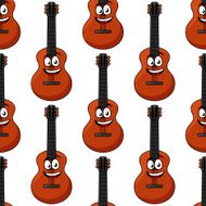 Smiling cartoon acoustic guitar seamless pattern N2