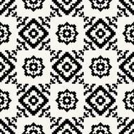 Trendy hipster Black and white pixel seamless pattern indian motifs N9