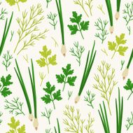 Seamless pattern with dill parsley and onion N2