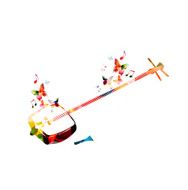 Colorful shamisen with butterflies