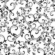 Branchers Leaves Swirls Vingate Black and White Seamless Pattern