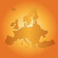 Europe map on orange sunny background