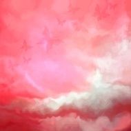 Beautiful red sky drawing with butterflies N2