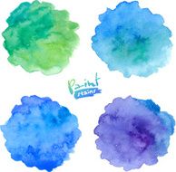 Green and blue colors watercolor splashes set