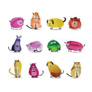 Funny animals set Watercolor sketch for your design N2