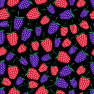 raspberries and blackberries fruit summer seamless dark pattern eps10 N2