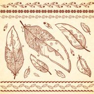 Indian mehndi style vector feathers set N2