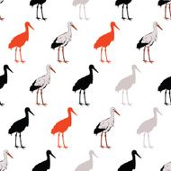 Vector Black Rad Standing Cranes Seamless Pattern N2