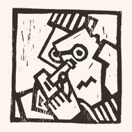 Linocut geometric character- 06