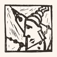 Linocut geometric character- 10
