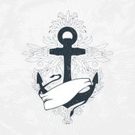 Anchor with ribbon and hand drawn abstract decoration