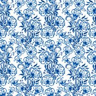 Seamless blue floral pattern Russian gzhel style