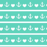 white anchor and heart seamless pattern