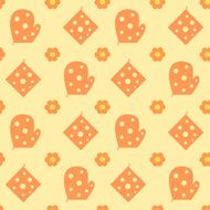 orange kitchen gloves on yellow background seamless pattern illustration