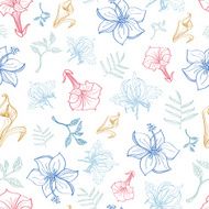 Vector Exotic Florals Drawing Seamless Pattern N2