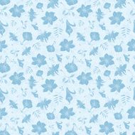 Vector Blue Tropical Flowers Texture Seamless Pattern N2