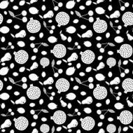 Vector Black White Fruit Silhouettes Seamless Pattern N2