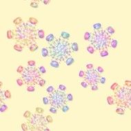 Seamless pastel colored snowflakes on yellow N2