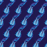 Vector Blue Turkish Tulips Diagonal Seamless Pattern N2