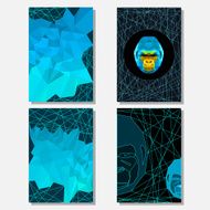 Bright set with geometric abstract gorilla portrait and polygonal background