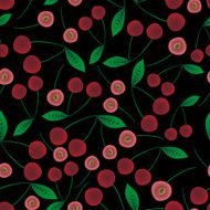 colorful cheeries fruits and half seamless dark pattern eps10 N2