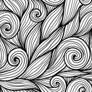 Black doodle hair waves seamless pattern