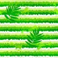Summer green leaves and painted stripesseamless pattern