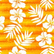 Orange bright flowers and painted stripes seamless pattern