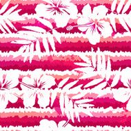 White flowers and grunge pink stripes seamless pattern