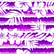 Purple bright flowers and painted stripes seamless pattern