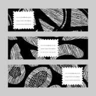 Horizontal banner set Monochrome Melon watermelon and papaya invitations