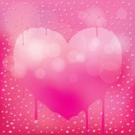 Water Drops on Glass Pink Blur Background with Heart Shape