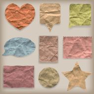 Labels or symbols of colored crumpled paper