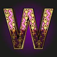 w vector violet letter with gold