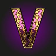 v vector violet letter with gold