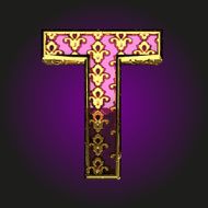 t vector violet letter with gold