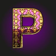 p vector violet letter with gold