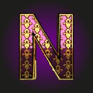 n vector violet letter with gold