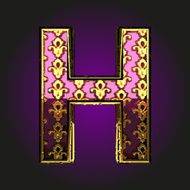 h vector violet letter with gold