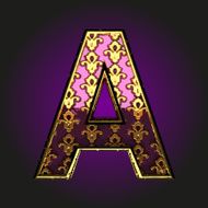 vector violet letter a with gold