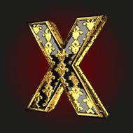 x vector black letter with gold