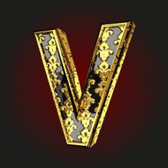 v vector black letter with gold