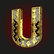 u vector black letter with gold