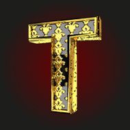 t vector black letter with gold