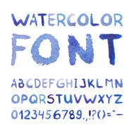 Watercolor Hand Drawn Blue Font
