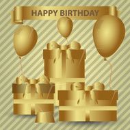 happy birthday gold theme with gifts and balloons eps10 N2
