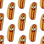 Funny hot dog characters seamless pattern N2