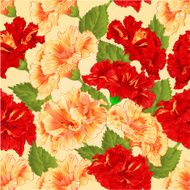 Seamless texture red and yellow hibiscus vector