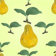 Seamless texture of green pear with leaves vector