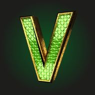 v green letter with gold